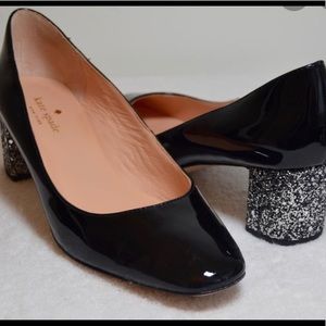 Kate Spade black patent glitter heels!